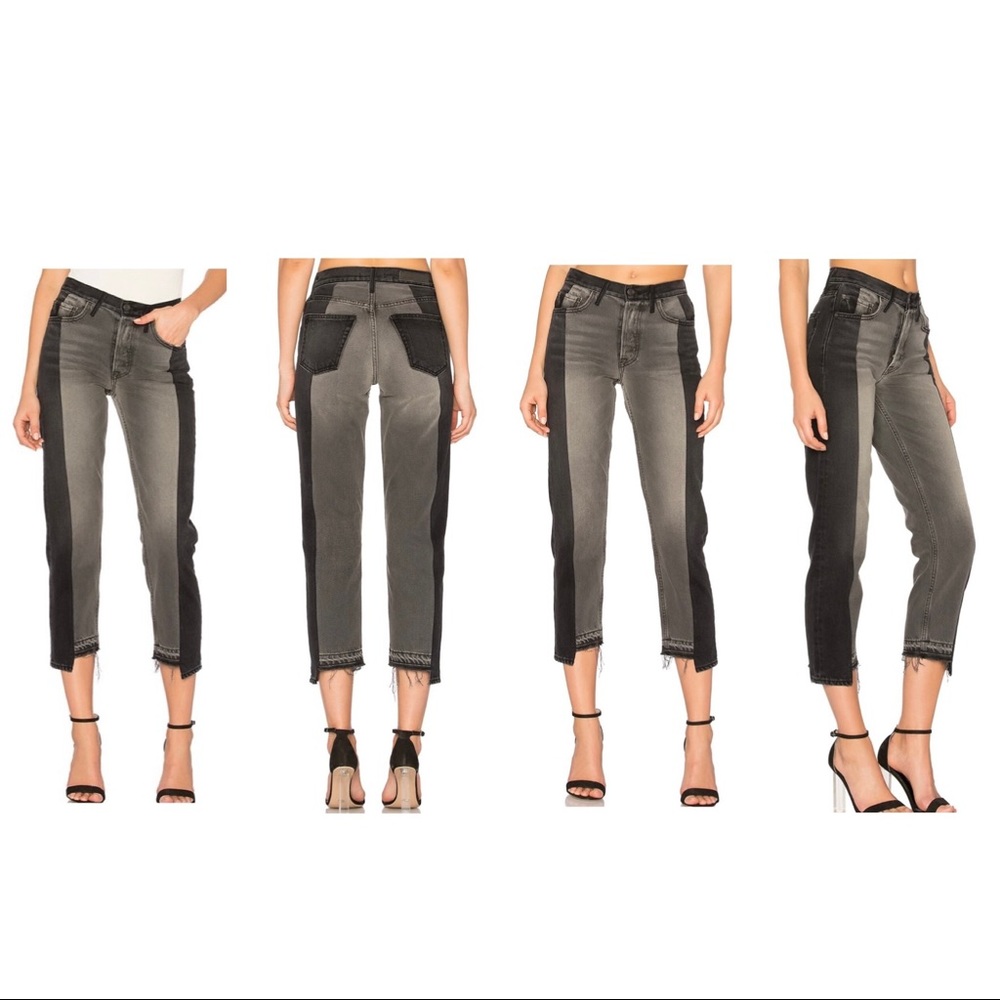 GRLFRND Helena Superstition 27x26 Colorblock Asymmetrical Raw Edge Ankle Jeans
